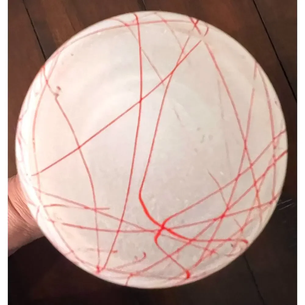 Vintage Hazel Atlas White Frosted Glass Vase, Red Spaghetti String Design, 1950s